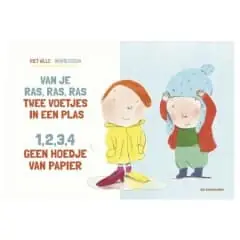 “Van je ras, ras, ras, twee voetjes in een plas” en “1, 2, 3, 4 geen hoedje van papier” – Vertelplaten (kamishibai) Gratis Retour
