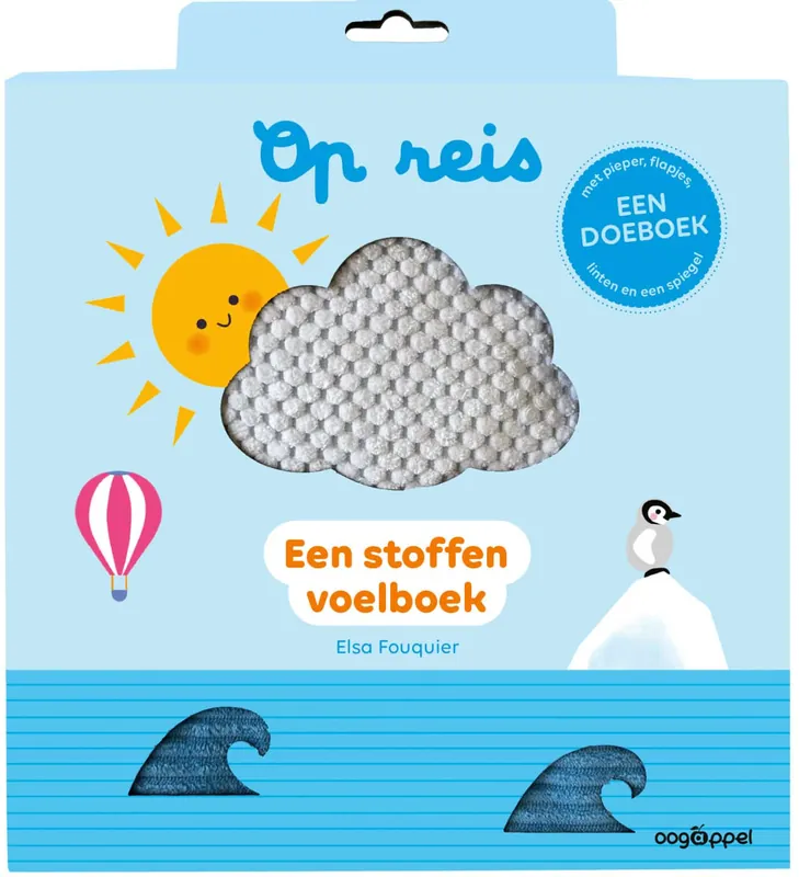 Op reis – Een stoffen voelboek met pieper, flapjes, lintjes en een spiegel Aanbieding