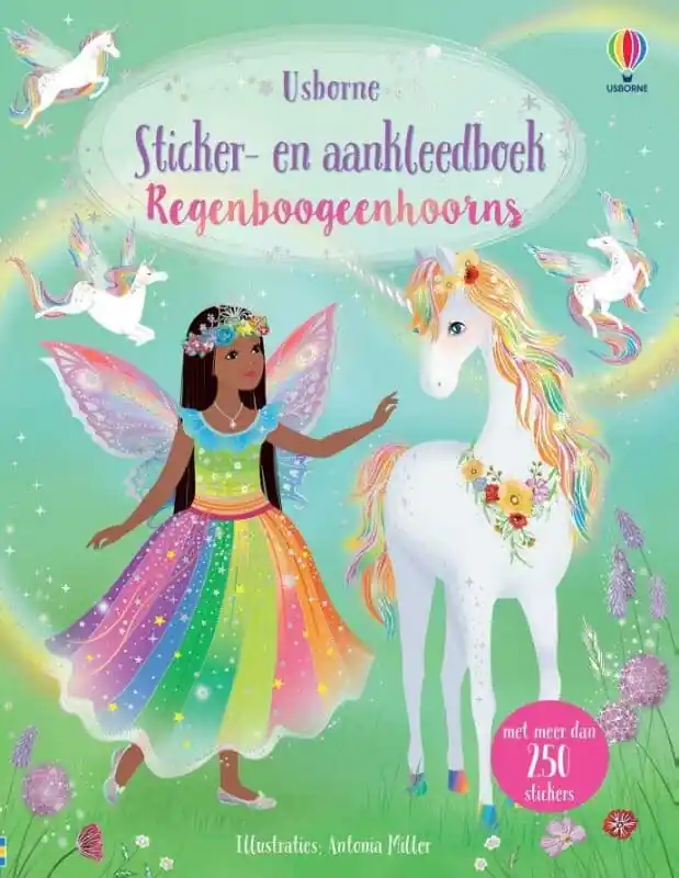 Usborne: Regenboogeenhoorns (sticker- en aankleedboek) Beperkt Aanbod
