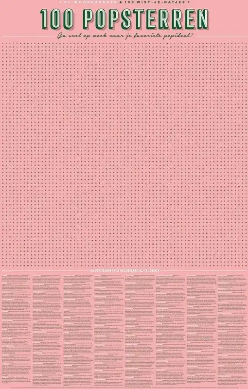 Meest Verkocht XL Spelposter – 100 popsterren – woordzoeker – spel
