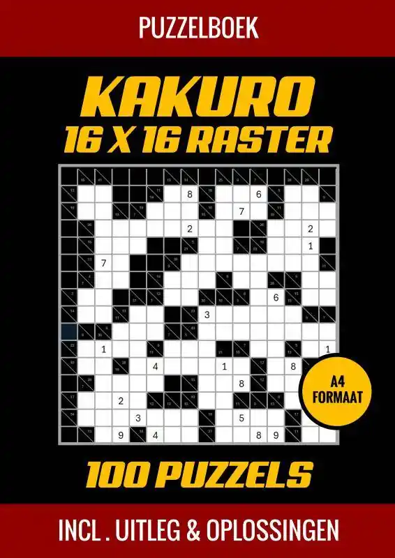 Puzzelboek Kakuro 16x16 Raster - 100 Puzzels - Incl. Uitleg en Oplossingen / Druk 1 Gratis Verzending