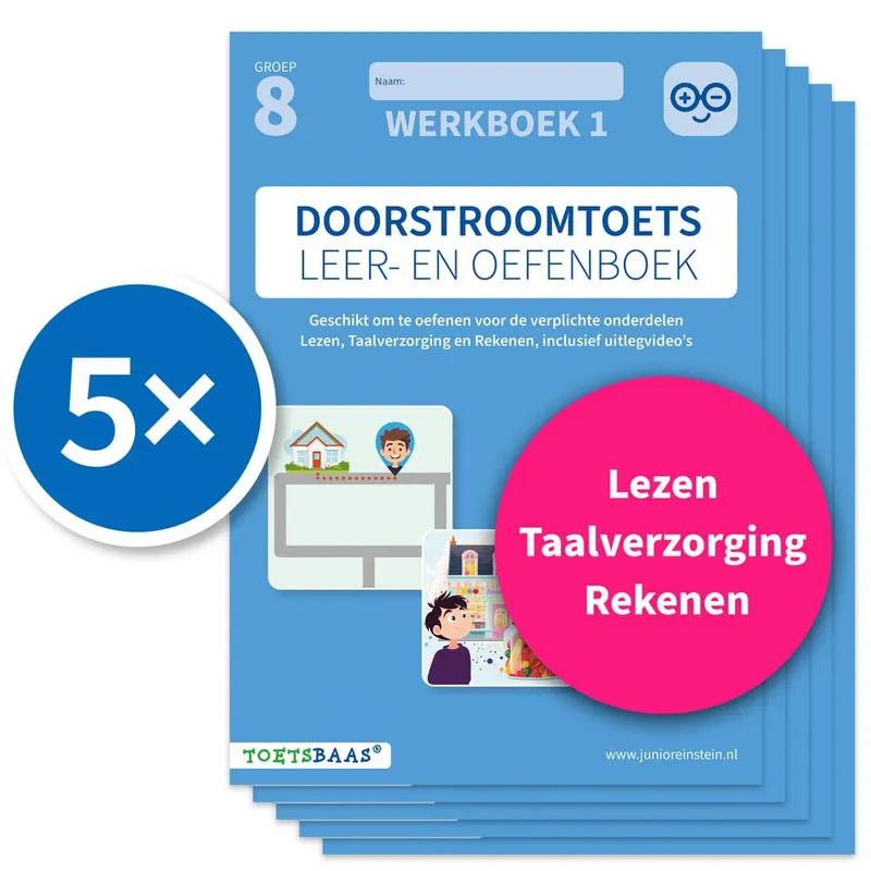 Fabrieksprijs Doorstroomtoets Leer- en Oefenboek – Werkboek 1 + Online video-uitleg (set van 5) / Druk 1